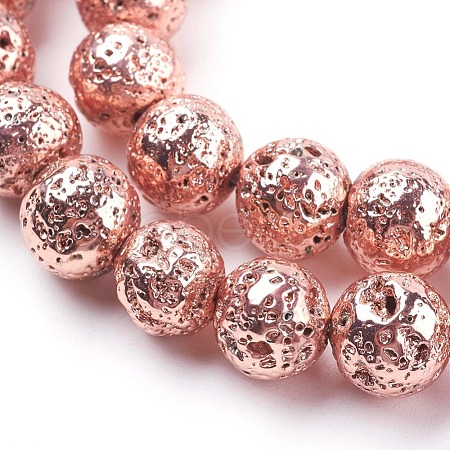 Electroplated Natural Lava Rock Bead Strands G-E429-01-10mm-RG-1