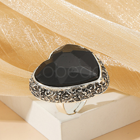 Adjustable Alloy with Glass Statement Cuff Rings for Women UV5898-6-1