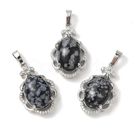 Natural Snowflake Obsidian Oval Pendants G-NH0025-15P-19-1