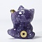 Resin Craft Display Decorations, with Natural Amethyst Chip, Lucky Cat Figurine, for Home Feng Shui Ornament, 63x55x45mm