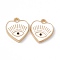 Alloy Enamel Pendants, Golden, Heart with Eye Charm, White, 14.5x13x1.5mm, Hole: 1.6mm