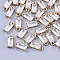 Transparent Glass Charms, with Brass Findings, Faceted, Rectangle, Light Gold, Clear, 8.5x4x3mm, Hole: 1mm