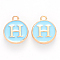 Golden Plated Alloy Enamel Charms, Cadmium Free & Lead Free, Enamelled Sequins, Flat Round with Letter, Sky Blue, Letter.H, 14x12x2mm, Hole: 1.5mm