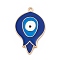 Alloy Enamel Pendants, Flower with Evil Eye Charm, Light Gold, 38x23x1.5mm, Hole: 2mm