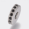 Brass Micro Pave Cubic Zirconia Bead Spacers, Flat Round, Black, Platinum, 8x2mm, Hole: 3mm