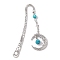 Alloy Moon Pendant Bookmark, Tibetan Style Alloy Hook Bookmarks, with Glass Pearl, Deep Sky Blue, 112mm