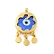 Rack Plating Handmade Evil Eye Lampwork Pendants, with Brass Findings, Long-Lasting Plated, Flat Round, Golden, Royal Blue, 35~35.5x20x5.5mm, Hole: 3mm