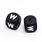 Silicone Beads, Cube with Letter.W, Black, 12x12x12mm, Hole: 2mm