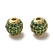 925 Sterling Silver Micro Pave Cubic Zirconia Beads, Round, Real 18K Gold Plated, Dark Green, 6x5.5mm, Hole: 1.4mm