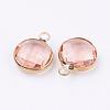 Golden Tone Brass Glass Flat Round Charms GLAA-M003-A-16G-2