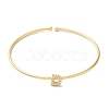Rack Plating Brass Micro Pave Clear Cubic Zirconia Letter Open Cuff Bangles BJEW-A018-01G-D-2