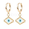 Japanese Seed Braided Rhombus with Evil Eye Dangle Hoop Earrings EJEW-MZ00002-01-1