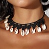 Bohemian Handmade Woven Polyester Cord Natural Cowrie Shell Tassel Choker Necklaces for Women FS-WGB5F2D-05-1