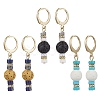 3 Pairs Natural Lava Rock & Natural Howlite & Natural Lapis Lazuli Beaded Hoop Earrings EJEW-JE06177-1