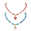 2Pcs 2 Style Alloy Enamel Flower Pendant Necklaces Set NJEW-JN04537-1