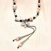 Ethnic Style Alloy & Porcelain Ceramic Beads Butterfly Pendant Tassel Y Necklaces NJEW-D308-01C-4