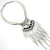 Bohemian Alloy Resin Leaf Tassel Pendant Choker Necklaces for Women WG038CD-02-1