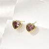 Brass Cubic Zirconia Heart Stud Earrings EJEW-L261-030G-3