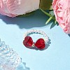 Heart Bowknot Transparent Glass & Shell Pearl Beaded Finger Rings RJEW-TA00123-2