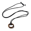 Natural Tiger Eye Ring Pendant Necklace with Waxed Cords NJEW-R262-01B-07-3