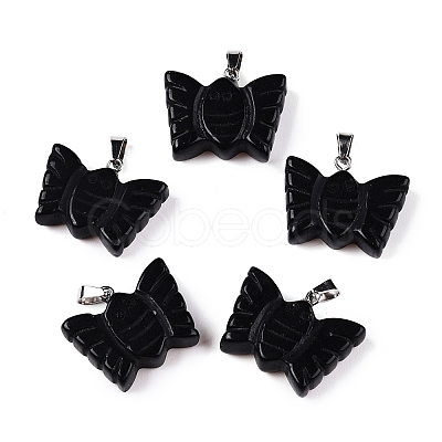 Natural Obsidian Carved Butterfly Pendants G-N342-01A-1