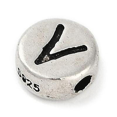 925 Sterling Silver Flat Round with Letter Beads LS-STER-G044-01AS-V-1
