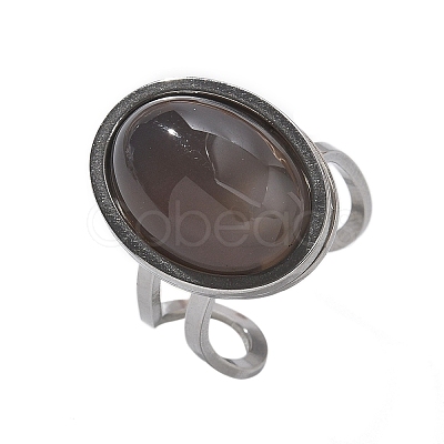 Oval Natural Grey Agate Finger Rings RJEW-M062-02P-12-1