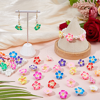 80Pcs Handmade Polymer Clay 3D Flower Plumeria Beads CLAY-DC0001-18B-1