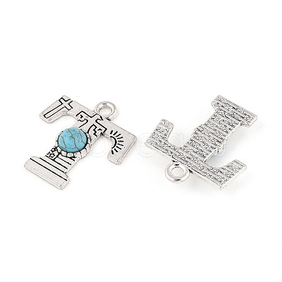 Synthetic Turquoise & Alloy Pendants PALLOY-H146-01AS-T-1