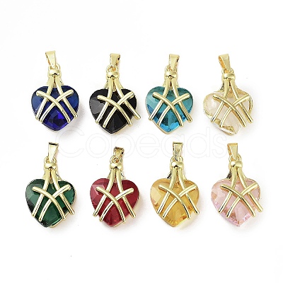 Golden Brass Glass Pendants KK-R161-01G-1