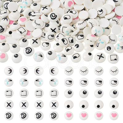 100Pairs 10 Styles Flat Round Cartoon Resin Cabochons CRES-TA0001-97-1