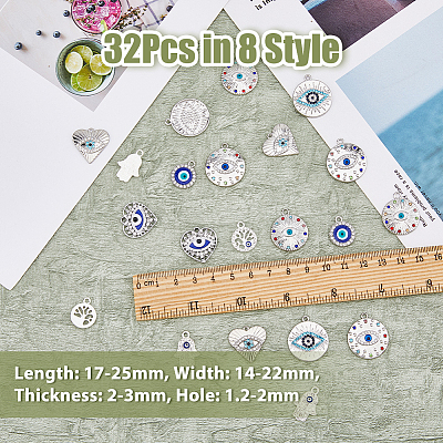 32Pcs 8 Style Evil Eye Alloy Enamel Pendants PALLOY-DC0001-24-1