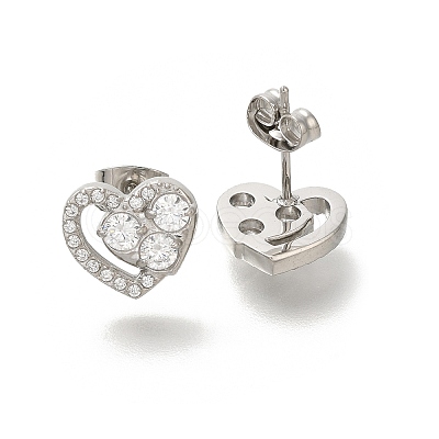 304 Stainless Steel Micro Pave Clear Cubic Zirconia Stud Earrings EJEW-H018-02P-05-1