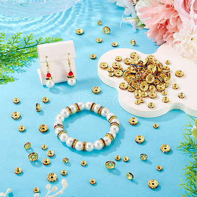 300Pcs 3 Styles Rondelle Brass Rhinestone Spacer Beads RB-TA0001-33G-1