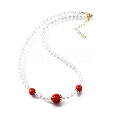 Brass & ABS Imitation Pearl Round Graduated Beaded Necklaces NJEW-D314-03G-1