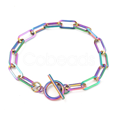 Unisex PVD Vacuum Plating 304 Stainless Steel Paperclip Chain Bracelets BJEW-H541-03A-MC-1