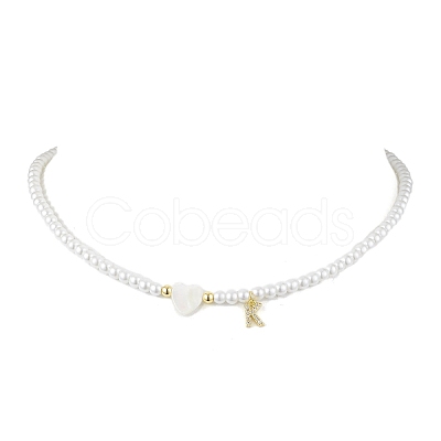 Brass Micro Pave Grade AAA Cubic Zirconia Letter Pendant Necklaces NJEW-JN04771-11-1