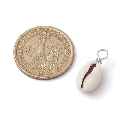 Natural Cowrie Shell Pendants PALLOY-JF02681-02-1