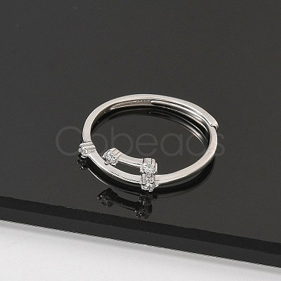 Constellations Rhodium Plated 925 Sterling Silver Micro Pave Clear Cubic Zirconia Adjustable Rings for Women RJEW-P130-01P-F-1