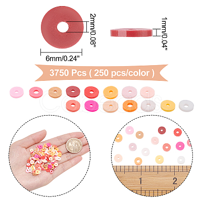 3750Pcs 15 Colors Flat Round Handmade Polymer Clay Beads CLAY-AR0001-20-1
