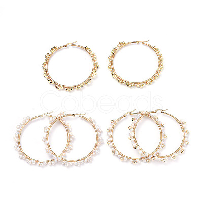 304 Stainless Steel Big Beaded Hoop Earrings EJEW-JE04162-1