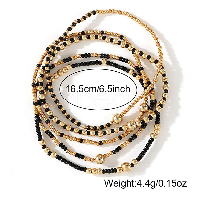 5Pcs Zinc Alloy & Glass Seed Round Beads Stretch Bracelet Set for Women AJ2042-2-1