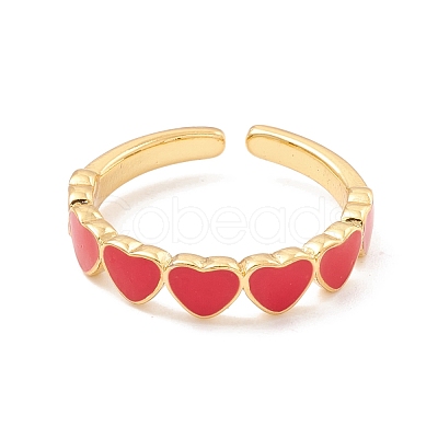 Heart Enamel Cuff Ring RJEW-C021-02G-1