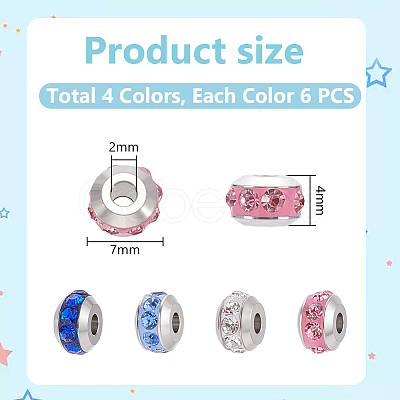 24Pcs 4 Colors 304 Stainless Steel Polymer Clay Rhinestone Beads STAS-UN0063-79-1