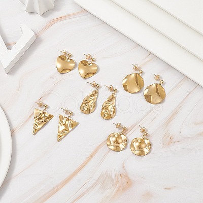 5 Pairs 5 Style Twist Triangle & Nugget & Flat Round 304 Stainless Steel Dangle Stud Earrings Set for Women EJEW-JE05090-02-1