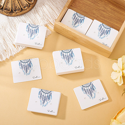 100Pcs Woven Web/Net with Feather Print Paper Jewelry Display Cards CDIS-TA0001-43-1