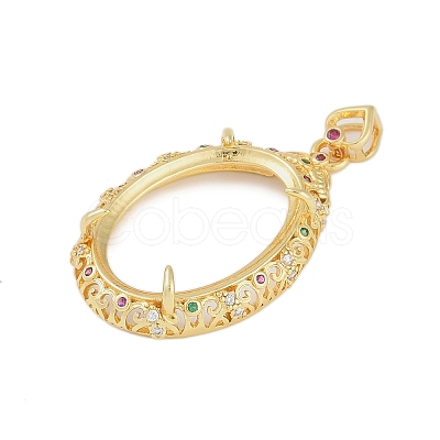 Oval Brass Micro Pave Cubic Zirconia Pendant Cabochon Settings KK-U026-18G-1