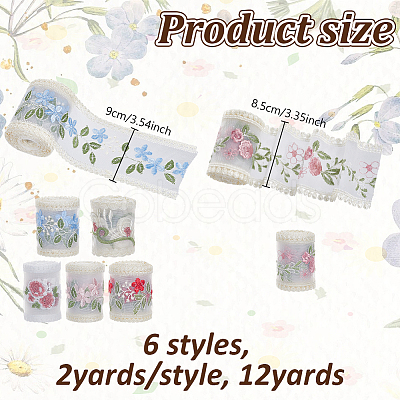 12 Yards 6 Styles Polyester Silk Embroidery Ribbon DIY-NB0014-02A-1