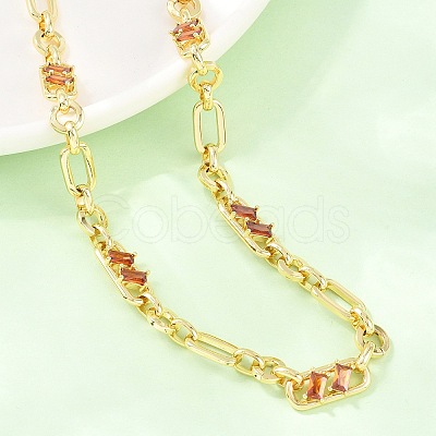 7MM Brass Pave Cubic Zirconia Figaro Chain Necklaces NJEW-D324-05G-01-1