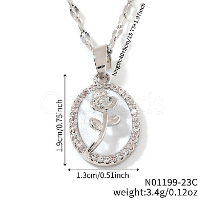 Elegant Brass Clear Cubic Zirconia Rose Oval Pendant Necklaces XA5195-1